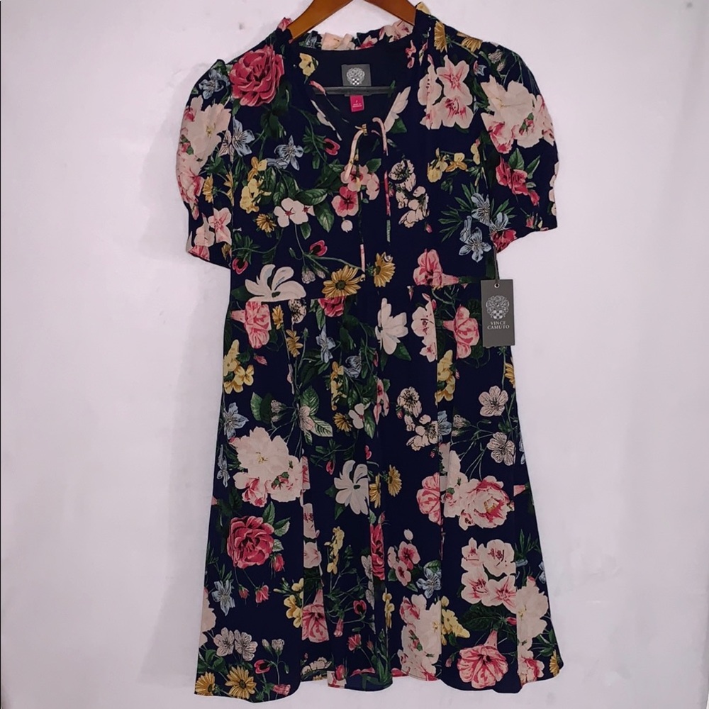 Vince Camuto Floral Lined Short Sleeve Dress Sz 2 New With Tags